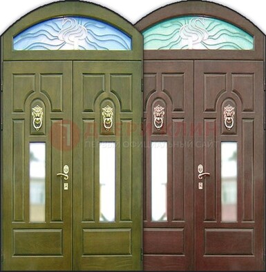 Стальная арочная дверь со стеклом ДА-17 для монолитного дома в Дедовске