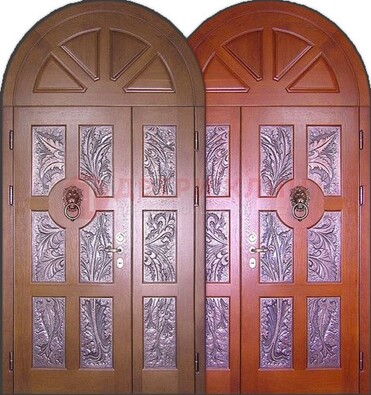 Металлическая арочная дверь со стеклом ДА-28 в коттедж в Дедовске