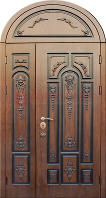 Арочная железная дверь с виноритом и узором ДА-36 в Дедовске