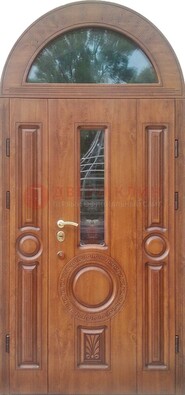 Двустворчатая железная дверь МДФ со стеклом в форме арки ДА-52 в Дедовске