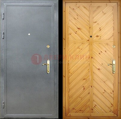 Серая металлическая дверь с евровагонкой ДЕ-12 в Дедовске