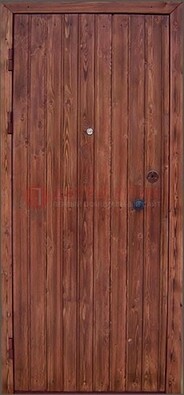 Коричневая железная дверь с евровагонкой ДЕ-18 в Дедовске