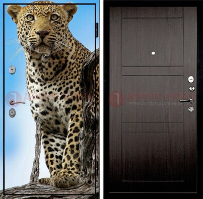 Железная дверь с рисунком гепарда снаружи ДФ-27 в Дедовске