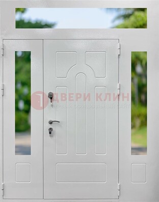 Белая стальная дверь порошок со стеклом и фрамугами ДФГ-11 в Дедовске