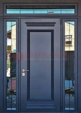 Черная металлическая дверь с фрамугой и филенкой ДФГ-19 в Дедовске