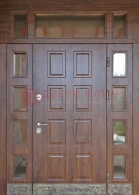 Стальная дверь МДФ со стеклом и фрамугами для дома ДФГ-29 в Дедовске