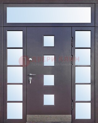 Современная железная дверь со стеклом и фрамугами ДФГ-4 в Дедовске