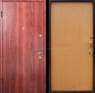 Красная железная дверь с ламинатом ДЛ-3 в Дедовске