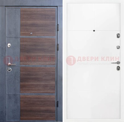 Серая с коричневой вставкой металлическая дверь МДФ ДМ-197 в Дедовске
