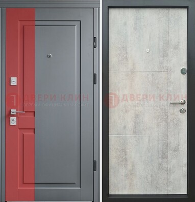 Серая с красной полосой металлическая дверь МДФ ДМ-245 в Дедовске