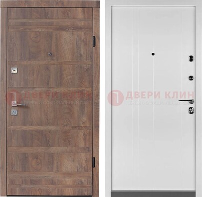 Коричневая металлическая дверь белая МДФ внутри ДМ-274 в Серпухове