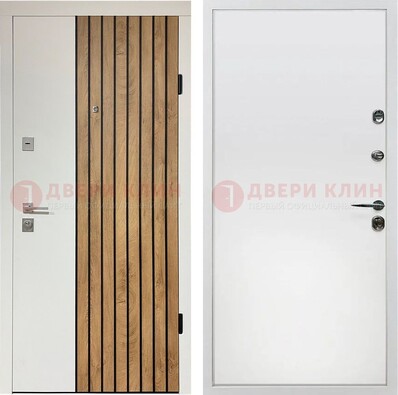 Белая с коричневой вставкой филенчатая дверь МДФ ДМ-278 в Дедовске