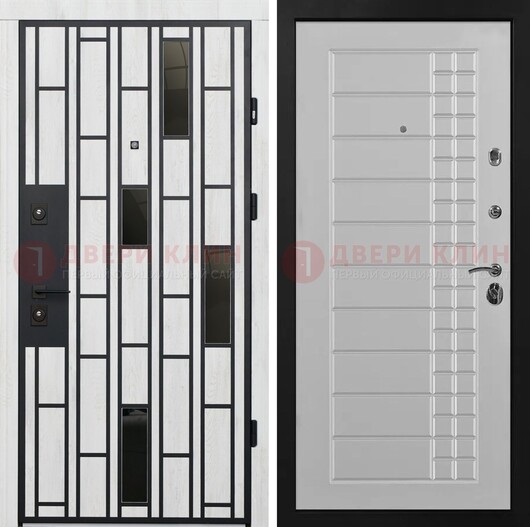 Белая с черными элементами железная дверь МДФ ДМ-282