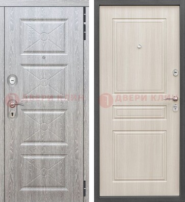 Железная серая дверь со светлой МДФ ДМ-302 в Дедовске