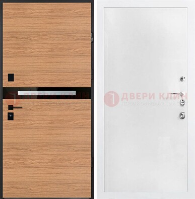 Железная коричневая дверь с МДФ в белом цвете ДМ-313 в Дедовске