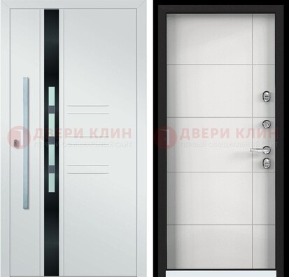 Металлическая дверь в белом цвете с МДФ ДМ-323 в Дедовске