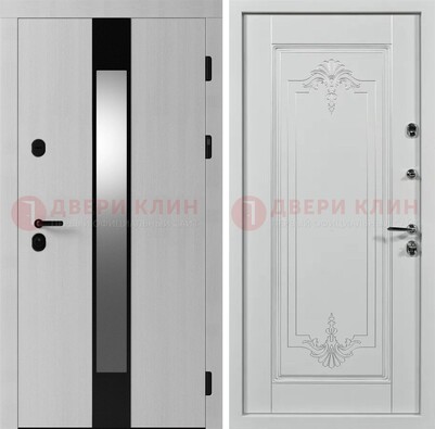 Белая металлическая дверь МДФ с зеркальной вставкой ДМ-324 в Дедовске