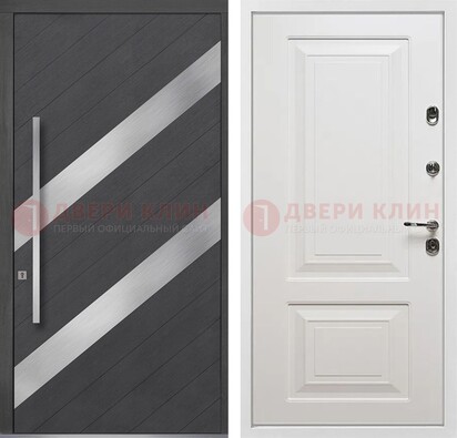 Серая входная дверь МДФ с металлическими вставками ДМ-325 в Дедовске