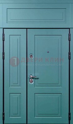Синяя металлическая дверь с МДФ и верхней фрамугой ДМ-339 в Дедовске