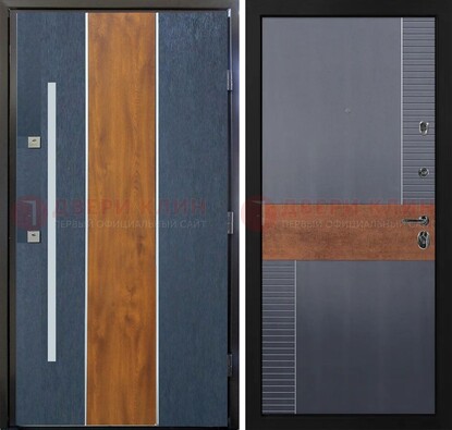 Темная металлическая дверь МДФ со вставками ДМ-411 в Дедовске