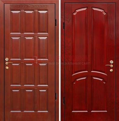 Красная металлическая дверь с массивом дуба ДМД-15 в Дедовске