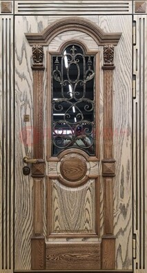 Железная дверь с массивом дуба со стеклом и ковкой ДМД-47 в Дедовске
