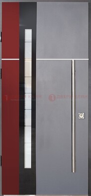 Серая входная дверь с порошковым окрасом и красной вставкой ДП-175 в Дедовске
