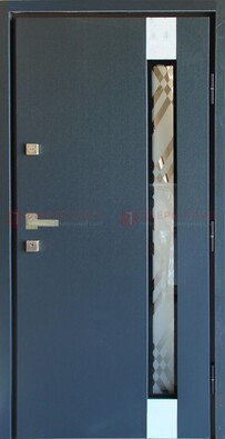 Серая стальная дверь с порошковым покрытием и стеклянной вставкой ДП-216 в Дедовске