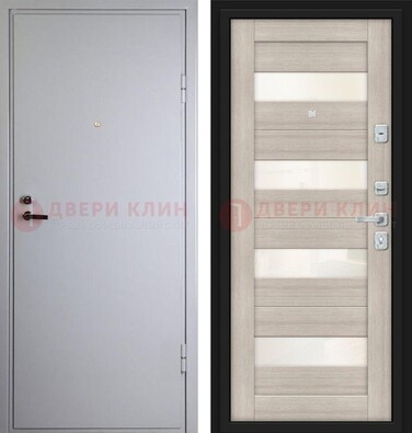 Белая железная дверь с порошковым напылением и стеклом ДП-308 в Дедовске