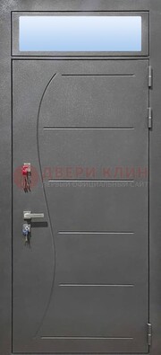 Чёрная входная дверь с порошковым окрасом и стеклом ДП-313 в Дедовске