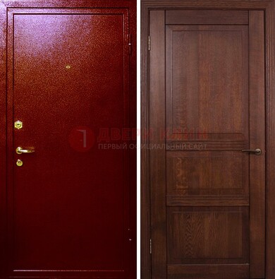 Красная железная дверь с порошковым окрасом ДП-58 в Дедовске