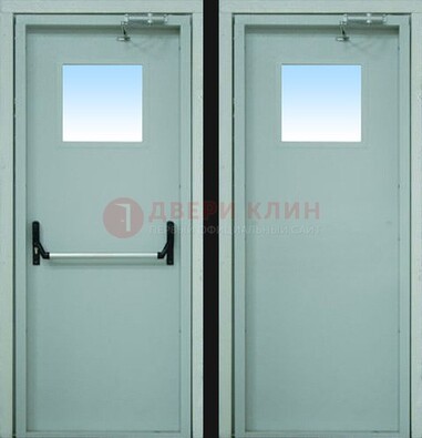 Серая металлическая противопожарная дверь со стеклянной вставкой ДПП-3 в Дедовске