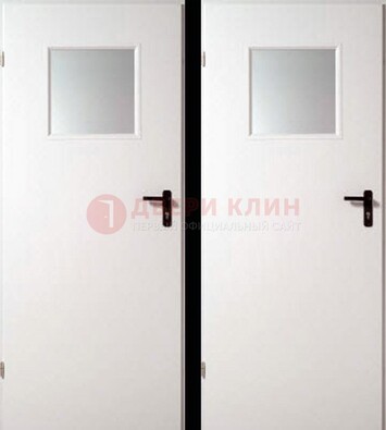 Белая железная противопожарная дверь с декоративной вставкой ДПП-6 в Дедовске