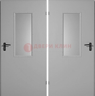 Белая металлическая противопожарная дверь с декоративной вставкой ДПП-7 в Дедовске