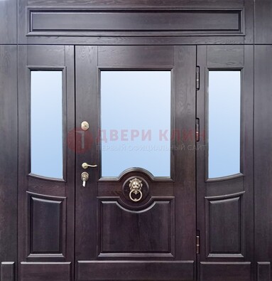 Филенчатая металлическая дверь с панелью МДФ и стеклом ДПР-102 в Дедовске