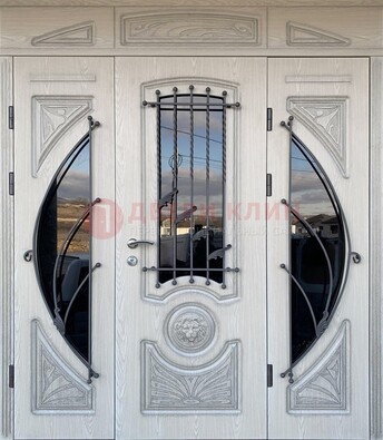 Большая парадная дверь Винорит со стеклом и ковкой ДПР-108 в Дедовске
