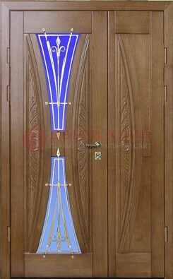 Коттеджная парадная дверь со стеклянными вставками и ковкой ДПР-26 в Дедовске