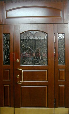 Стальная парадная дверь со вставками из стекла и ковки ДПР-30 в коттедж в Дедовске