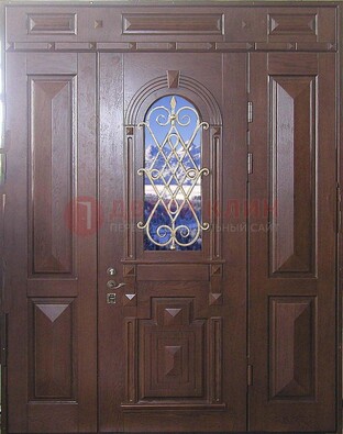 Стальная парадная дверь со стеклом и ковкой ДПР-4 для коттеджа в Волгограде