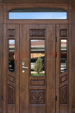 Парадная стальная дверь Винорит со стеклом и резьбой ДПР-97 в Дедовске