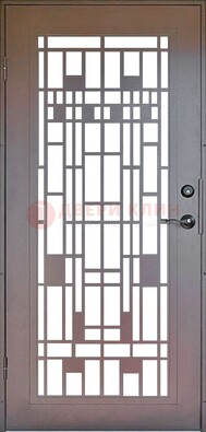 Коричневая стальная решетчатая дверь с узором ДР-4 в Дедовске