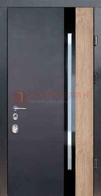 Черная металлическая дверь МДФ со стеклом ДС-14 в Дедовске