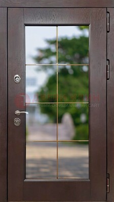 Коричневая стальная дверь со стеклом ДС-19 в Дедовске
