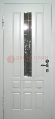 Белая металлическая дверь со стеклом ДС-1 в загородный дом в Дедовске