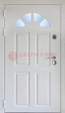 Белая стальная дверь МДФ со стеклом для дома ДС-37 в Дедовске