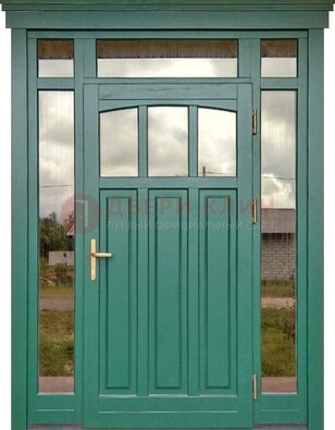 Зеленая металлическая дверь МДФ со стеклом ДС-43 в Дедовске