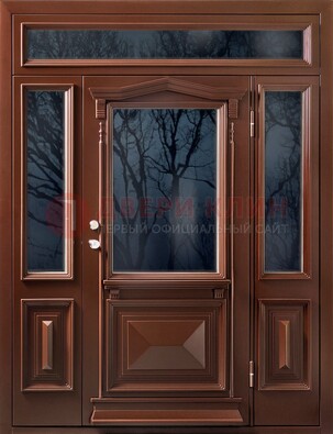 Коричневая металлическая дверь со стеклом ДС-67 в Дедовске