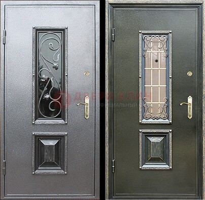 Звукоизоляционная металлическая дверь со стеклом и ковкой ДСК-12 в Дедовске