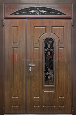 Большая металлическая дверь со стеклом и ковкой ДСК-145 в Дедовске