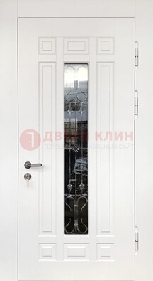 Белая стальная дверь винорит со стеклом и ковкой ДСК-191 в Дедовске